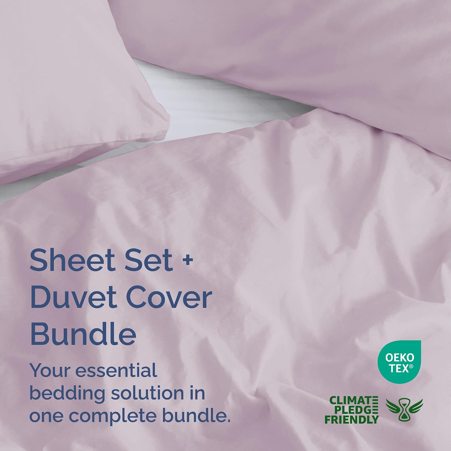 4pc Light Lavender Sheet Set with Duvet (Cal King Size) Bundle - Bed Set Includes Fitted Sheet, Flat Sheet, Duvet Cover & Pillow Cases/Shams - Hotel Luxury Bedding Set - Breathable & Cooling Duvet Set image 2