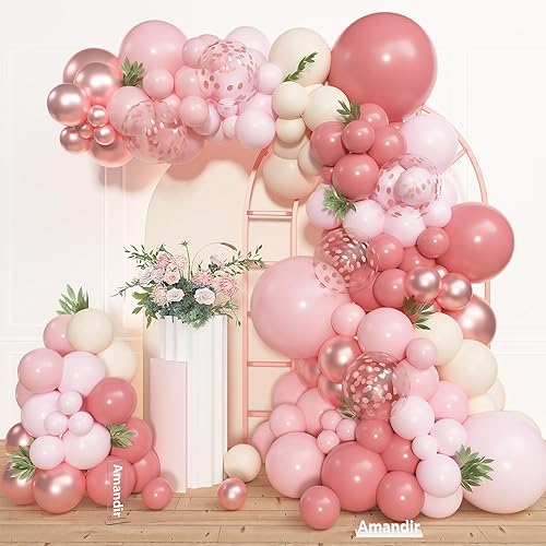 Miniatura 21 de Amandir Kit de arco de guirnalda de globos de oro rosa, 153 piezas, diferentes tamaños de 18, 12, 10, 5 pulgadas, globos metálicos de confeti de