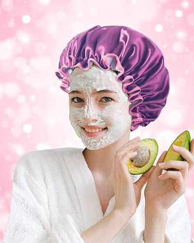 Miniatura 22 de Aquior Large Shower Cap, Shower Cap for Women Reusable Waterproof, Bath Hair Cap for All Hair Lengths,for Ladies, Men and Kids (Flower)