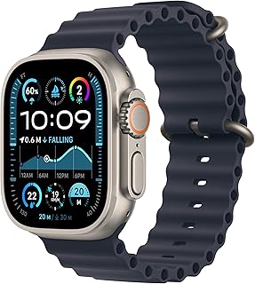 Apple Watch Ultra 2 [GPS + Cellular 49mm] Smartwatch, Sport Watch with Rugged Natural Titanium Case with Navy Ocean Band. ...