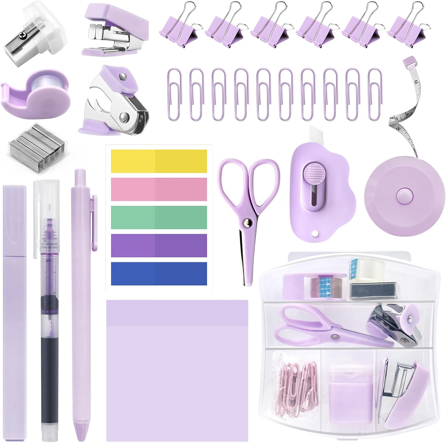 Mini Office Supply Kit, Mini Stapler with Staples and Tape Dispenser Set, Mini Stationary Kit Includes Sticky Notes Index Tabs Highlighters Gel Pens for Office & School Supplies (Purple) Mini Office Supply Kit, Mini Stapler with Staples and Tape Dispenser Set, Mini Stationary Kit Includes Sticky Notes Index Tabs Highlighters Gel Pens for Office & School Supplies (Purple)