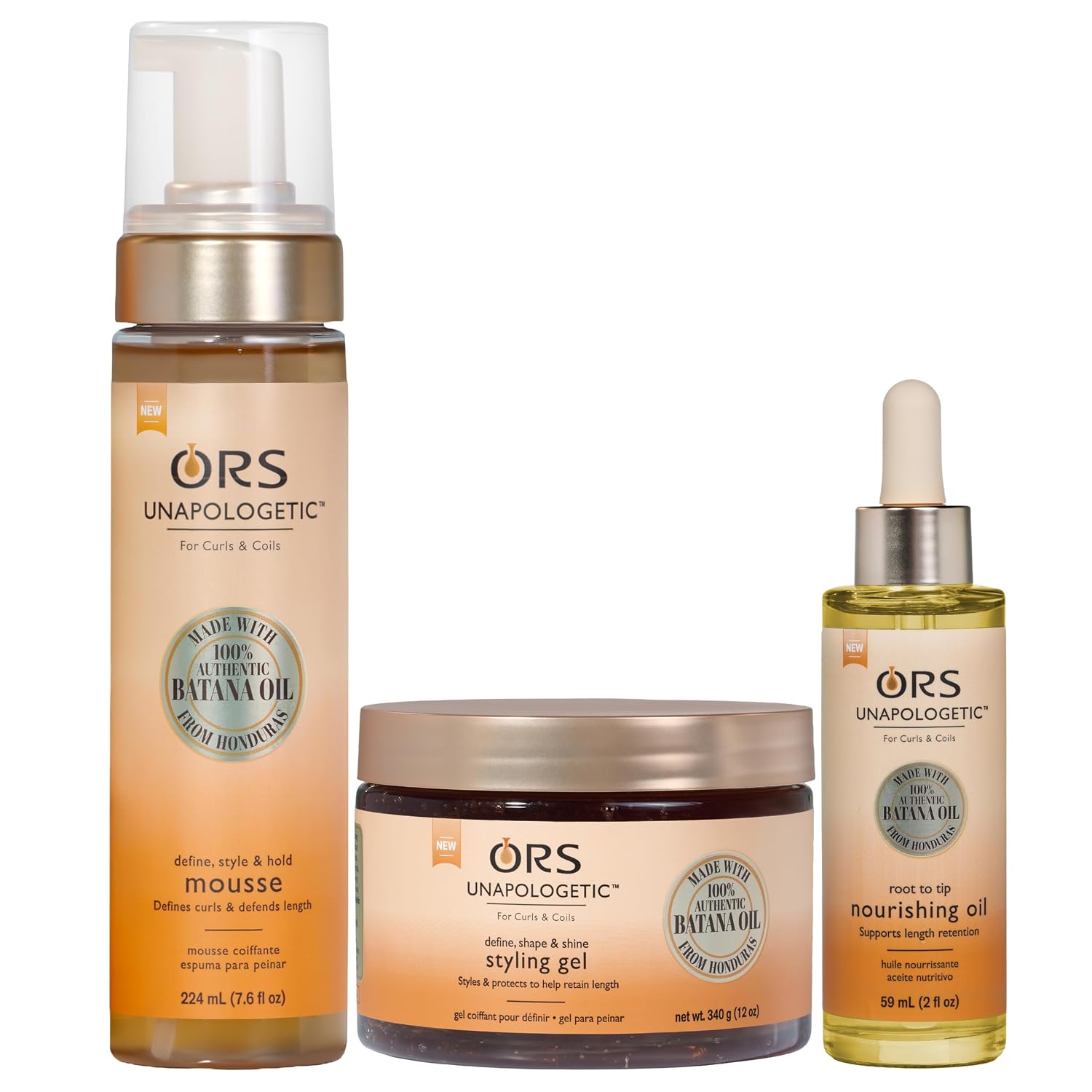 ORS Unapologetic Hold Mousse, Styling Gel & Nourishing Oil - Bundle