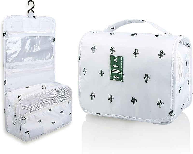 Necessaire de viagem Ebbniur dobrável com gancho, tecido Oxford, Cactus