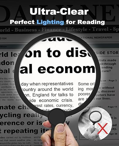 Miniatura 3 de Lupa de manos libres 5X con luz para trabajo cercano, lupa grande para leer libros, costura, punto de cruz. (negro)