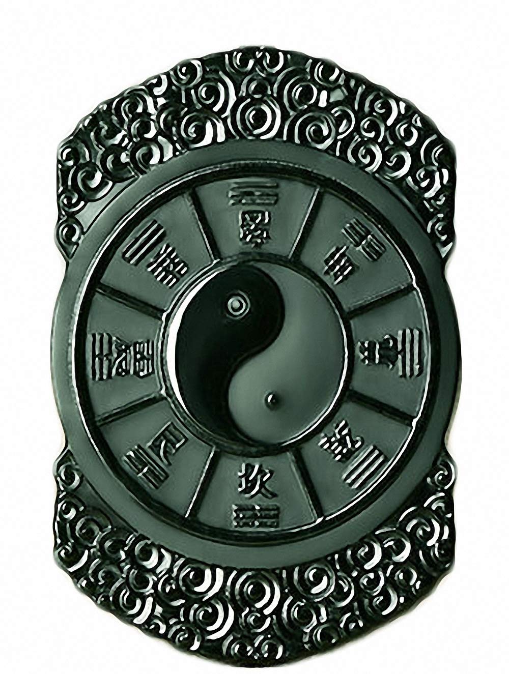 China Natural Hetian Green Jade Nephrite Carved Feng Shui Tai Chi Eight Diagrams Pendant Amulet