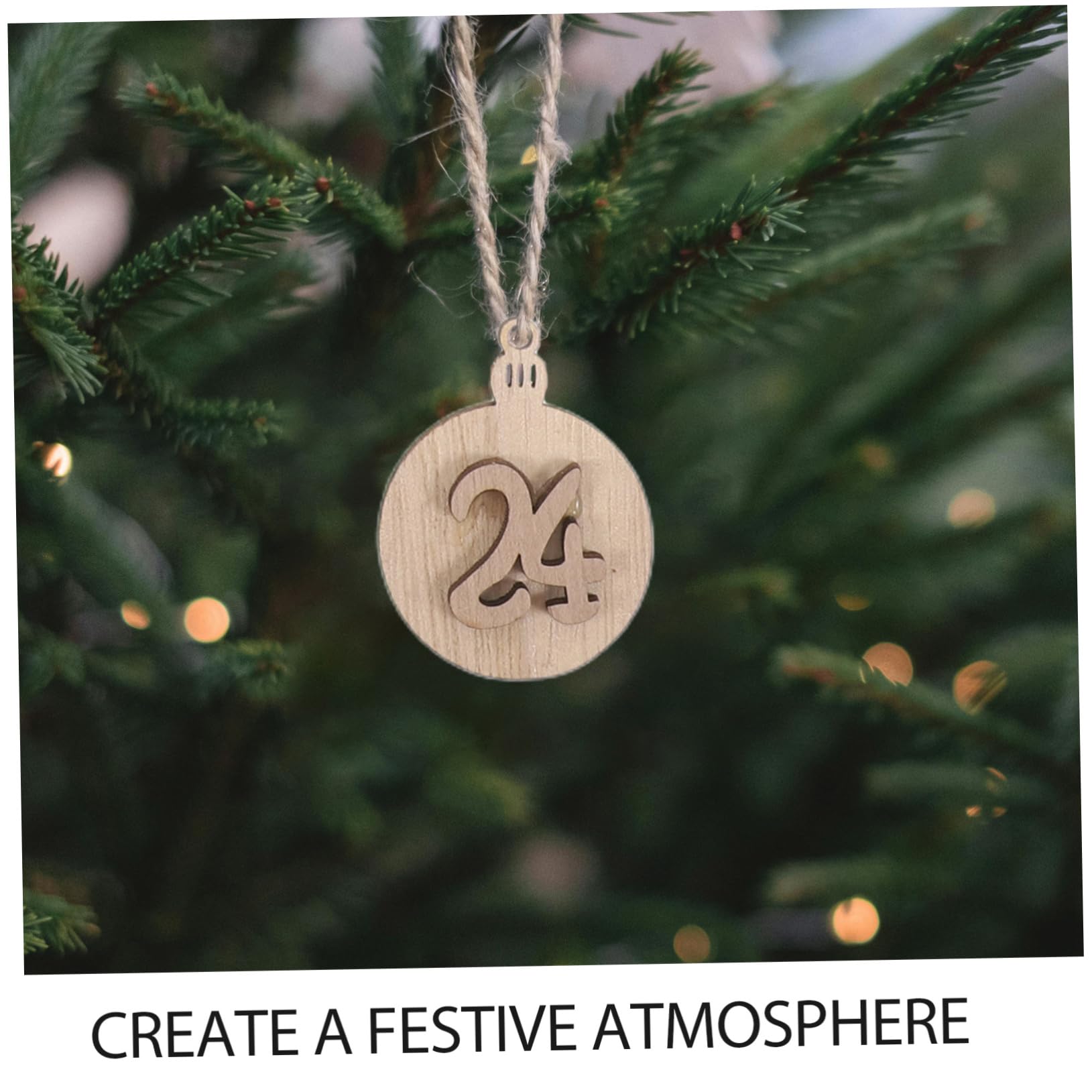 Cabilock 1 Jeu Pendentif Calendrier De Noël Décoration Forme Étiquettes De Numéro De Calendrier De L'avent Pendentif Suspendu en Bois Décor De Noël Beige 24 Pièces