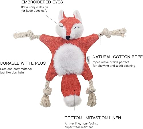 Miniatura 3 de Juguete para perros pequeños o cachorros, con textil, en forma de ardilla, con material arrugado, hace ruido al morderlo, con nudos de cuerda, de