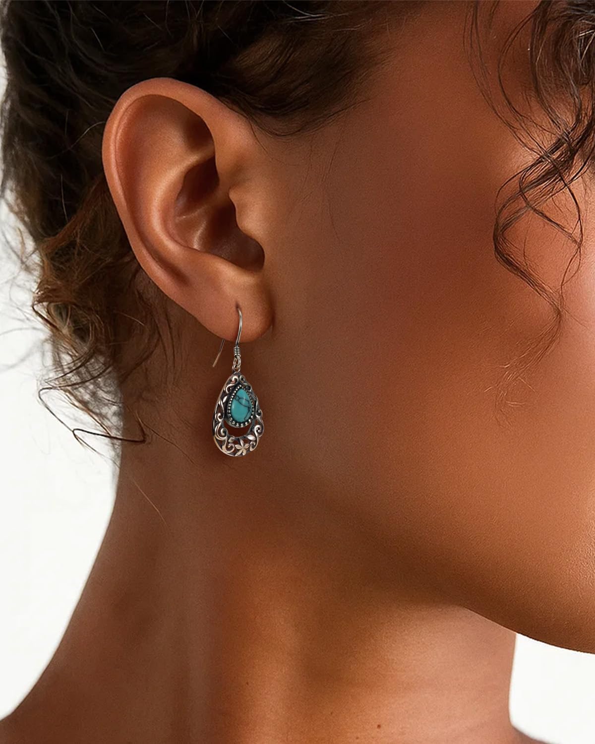 Turquoise Earrings for Women, 925 Sterling Silver Natural Stone Drop Dangle Earrings, Vintage Boho Western Celtic Inspired Jewelry for Daily Wear Birthday Anniversary Mother’s Day Gifts for Mom Wife Girlfriend