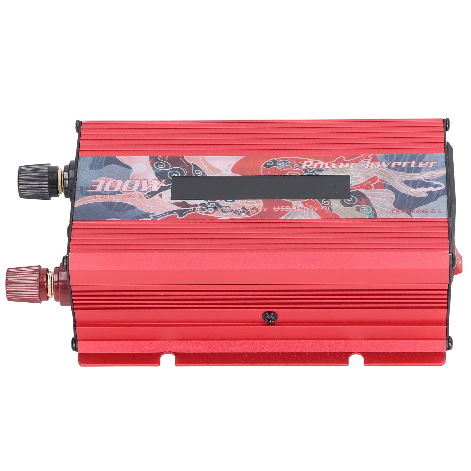 Aramox Przetwornica Napięcia Samochodowego, Przetwornica Mocy 300 W ze Stopu Aluminium z Wyświetlaczem LCD 220 V AC, USB 5 V 2 A i Wentylatorem Chłodzącym do Podróży Samochodem Kemping Awaryjne