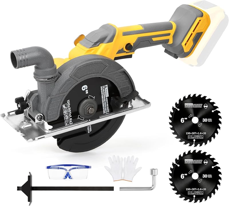 Circular Saw for De-Walt 20V Max Battery, 6-Inch Brushless Cordless Circular Saw, 6900 RPM, 0-45° Bevel, Power Tool for Wood PVC Cutting (Battery Not Included)