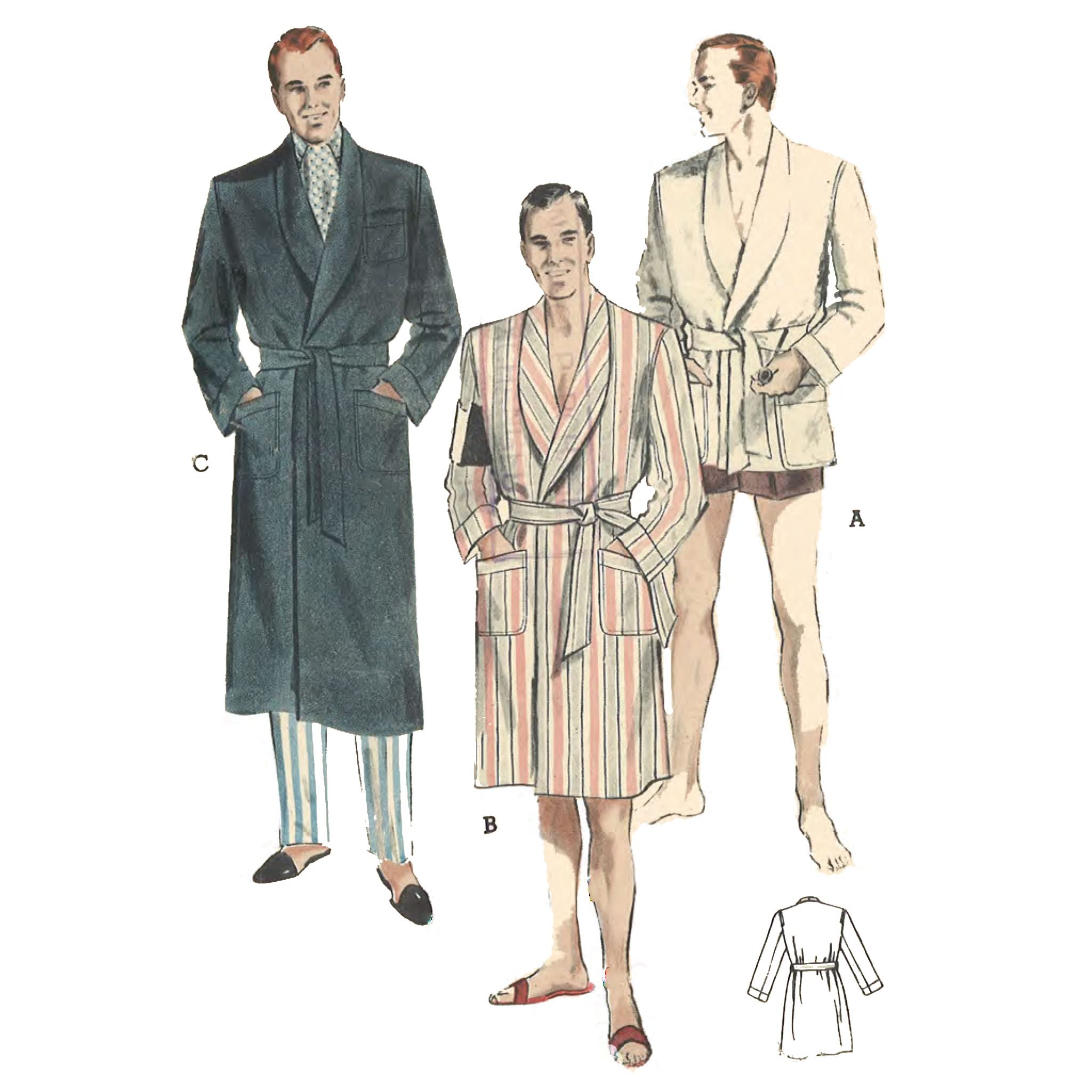 1950s Sewing Pattern, Men's Dressing Gown, Smoking Jacket - Chest: 38-40” (95.5-101.6 cm)