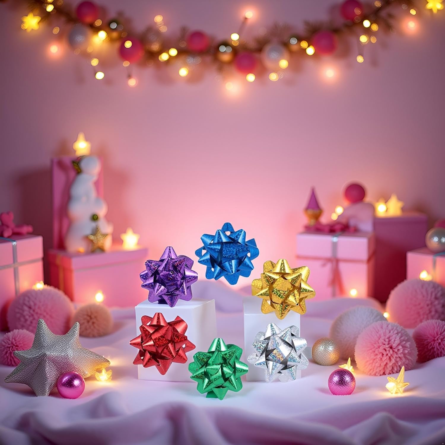 50Pcs 1.37 Inch Colorful Metallic Star Bows,Adhesive Gift Wrapping Bows for Christmas, Valentine's Day and Parties,Mini Holiday Present Decor, Gift Wrap Supplies - Image 6