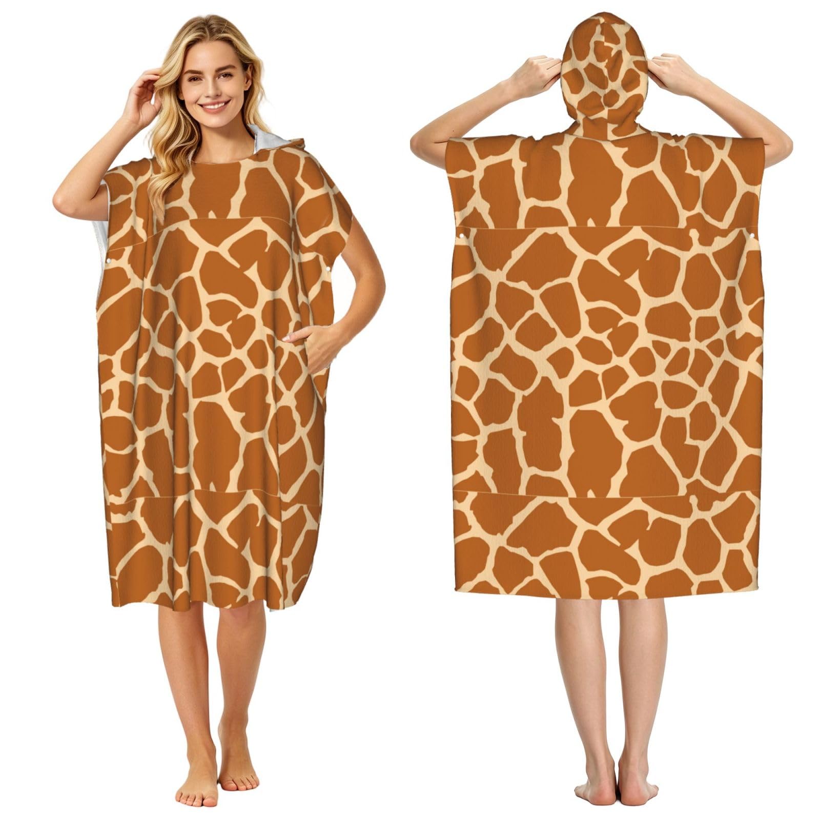 Poadnly Giraffe Giraffe, Adult Hooded Beach Towel 90 x 110 cm,Changing Bath Robe, Surf Poncho Towel For Women Men
