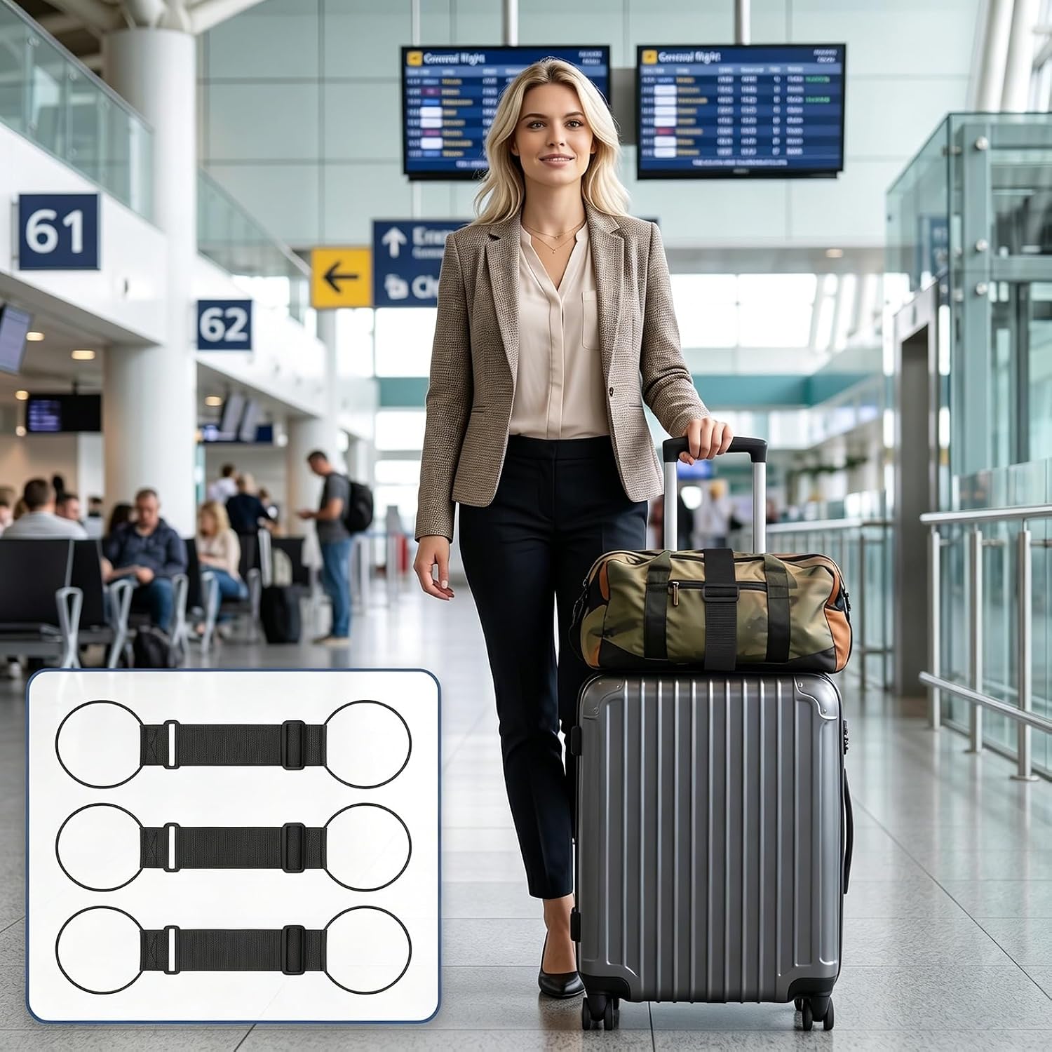 3Pcs Luggage Straps for Suitcases, Adjustable Luggage Connector Straps to Connect Two Suitcases for Secure Carry On & Travel Essentials