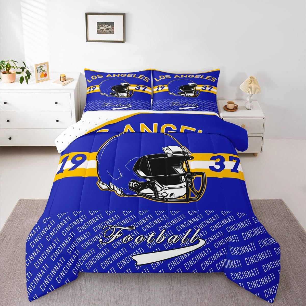 Feelyou Football Kids Comforter Set Twin Size Boys Bedding Set Football City Duvet Quilt for Kids Boys Girls Bedroom Sports Games Decor Microfiber Ultra Soft Breathable