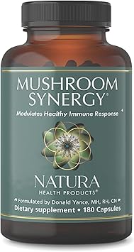 Natura Health Products Mushroom Synergy Supplement - Featuring Turkey Tail, Red Reishi, Chaga, Poria Mushrooms - Modulates Healthy Immune Response* 180 Capsules