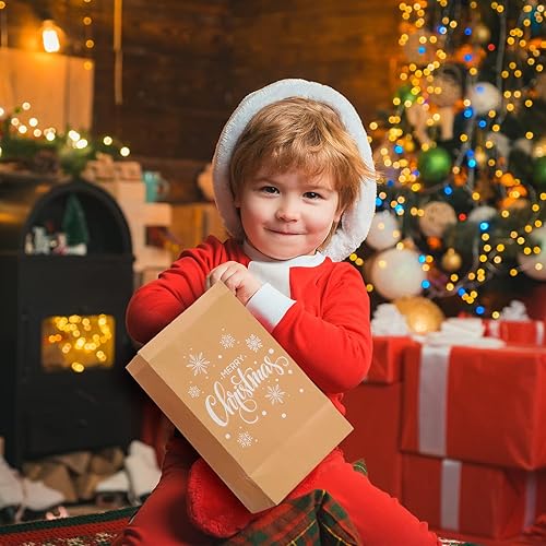 Miniatura 4 de Containlol Paquete de 24 bolsas de regalo de Navidad, copos de nieve, bolsas de regalo de papel kraft para regalos de fiesta de Navidad, bolsa de