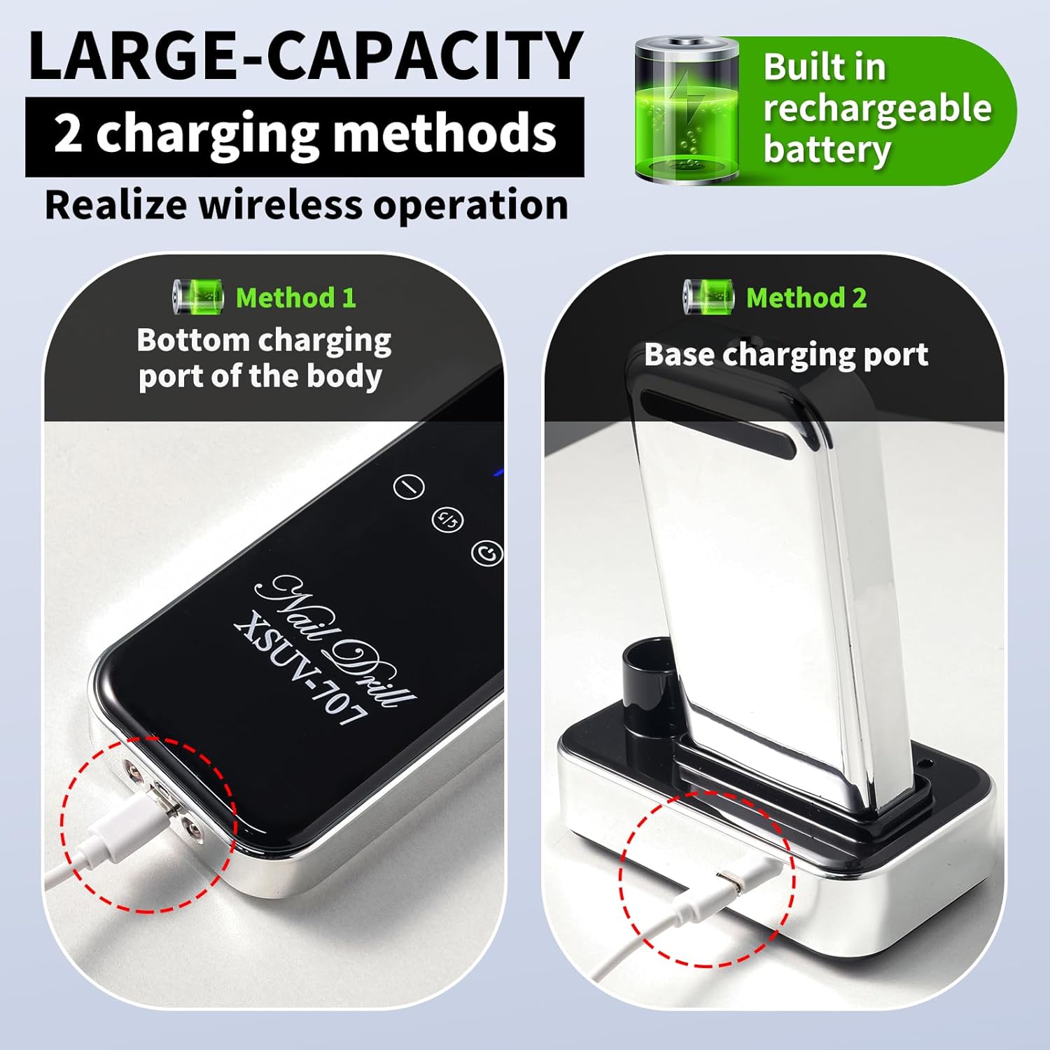 Cordless Nail Drill 45000 RPM, Rechargeable Electric Nail File Kit for Acrylic Gel Polishing Removing, Nail Drill kit with Bits & Base, Portable Nail E-File Machine for Manicure Pedicure Salon (Black)