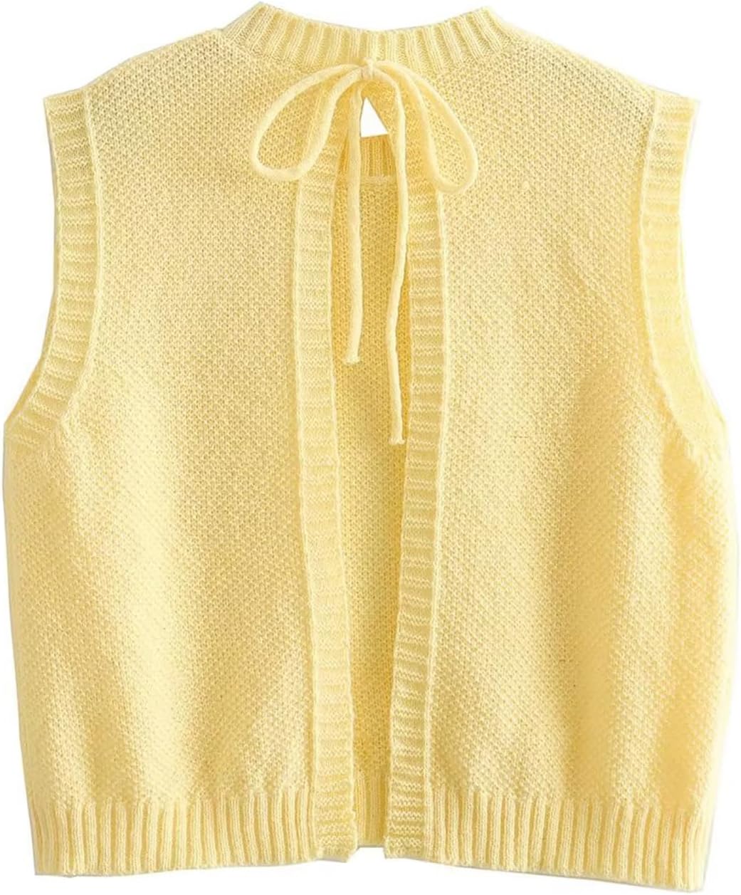 Cioatin Women Y2K Backless Tie Up Knit Crop Sweater Vest Sleeveless Round Neck Split Open Back Pullover Summer Tank Tops - Image 7
