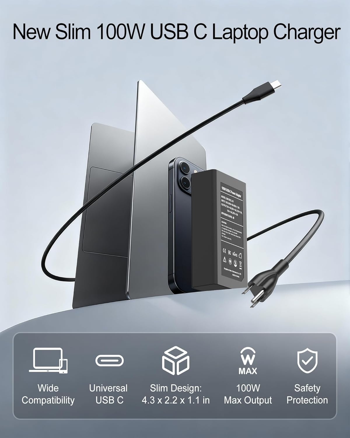 100W USB C Charger Compatible with Lenovo Legion Go S, Yoga Pro/Slim 7 9, IdeaPad Pro/Slim 5 7 9, ThinkBook 14 16 14p, ThinkPad P16s T16 T15 E16 E14 L15, Type C Laptop Power Adapter