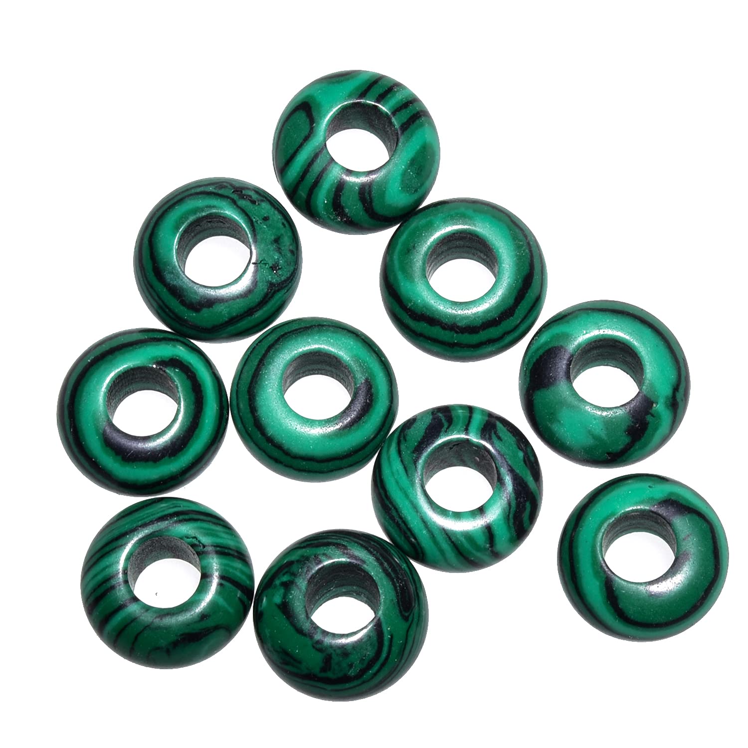 Asingeloo Synthetic Green Malachite Stone Beads Large Hole (5-6mm) Polished Rondelle European Beads for Charm Bracelets,Jewelry Making, 8X14mm,Pack of 25
