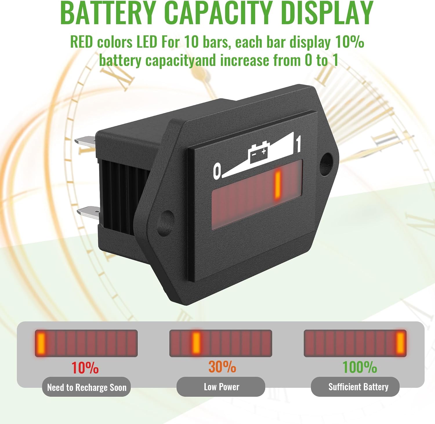 10L0L Golf Cart Battery Meter 36V/48V Battery Gauge, Waterproof LED Battery Voltage Display Acid & Lithium Battery Gauge Meter State of Charge Meter for Golf Cart EZGO Club CAR Yamaha and Most Car
