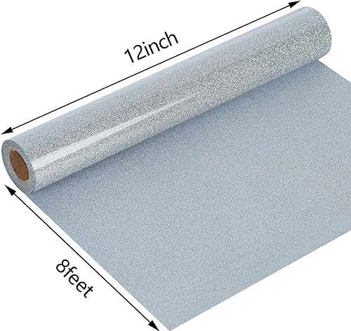 Miniatura 3 de guangyintong Rollo de vinilo de transferencia de calor plateado con purpurina para camisetas HTV de 12 pulgadas x 8 pies para planchar (J4-plata