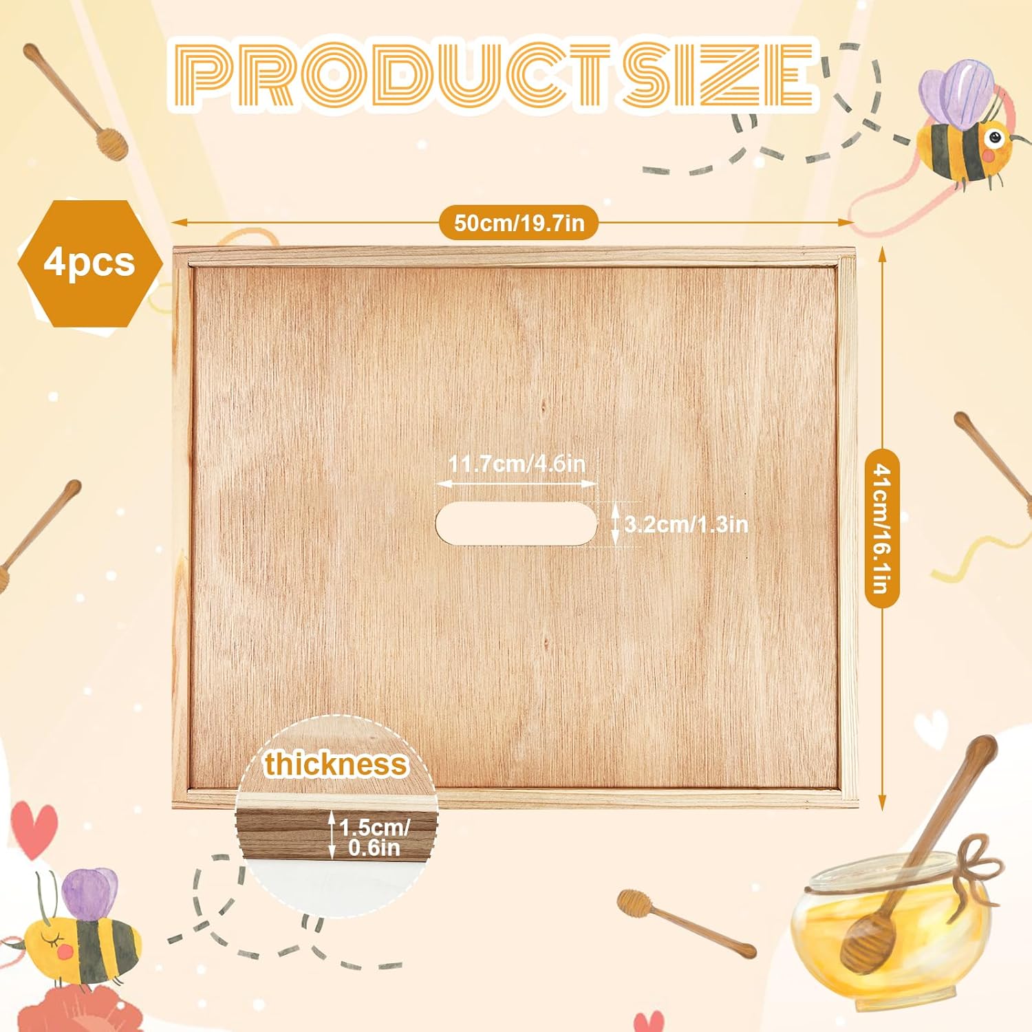 4 Beehive Inner Covers for 10 Frame Hive w/Feeding Hole, Insulation, Ventilation - Beekeeping Tool Accessory (4 Pack)