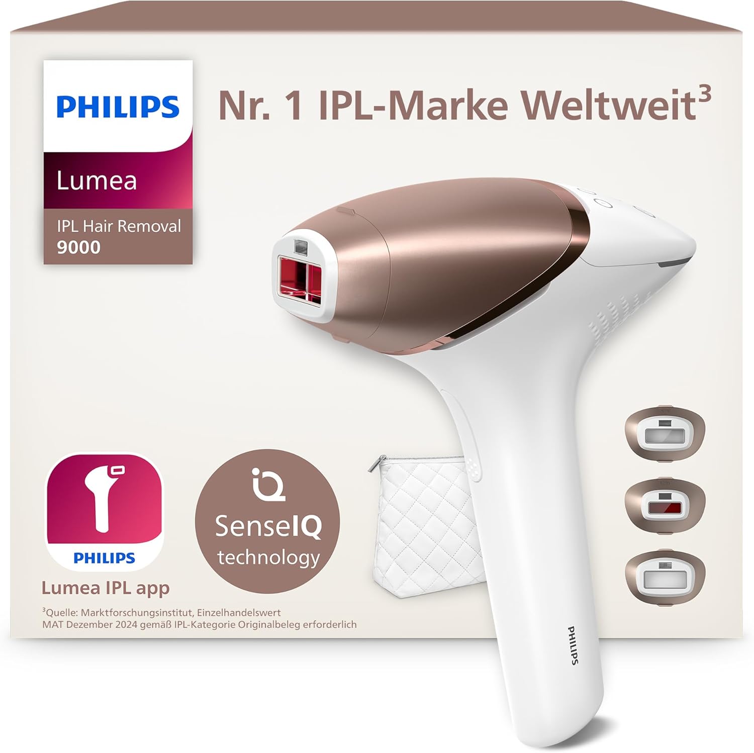 Philips Lumea IPL Hair Removal 9000 Series, Light-based, Wireless Hair Removal for Long-Lasting Smooth Skin, Includes 3 Attachments for Body, Face, Precision, Rose Colour, BRI955