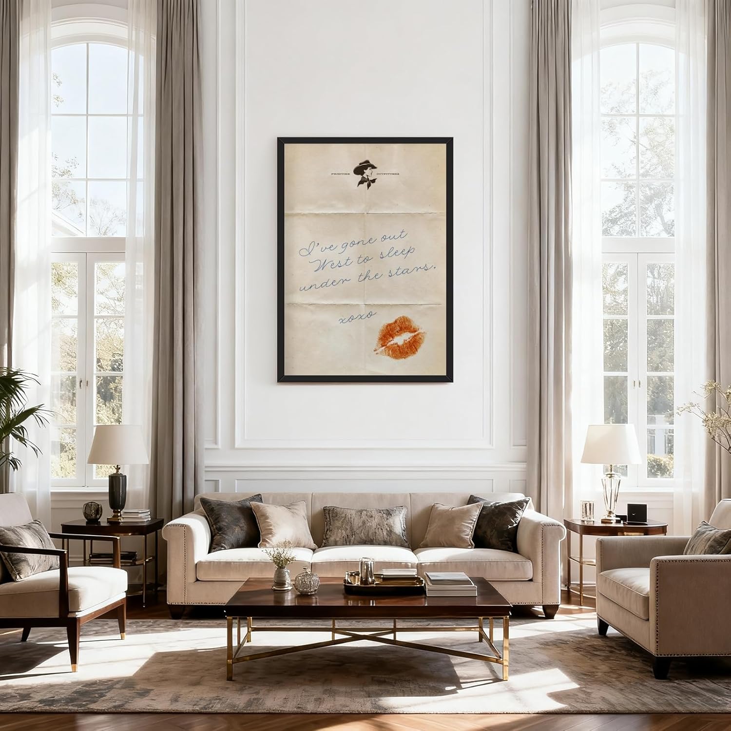 Framed Vintage Western Love Letter Wall Art Gone Out West Ephemera Canvas Prints Romantic Cowgirl Aesthetic Poster Boho Western Pictures Wall Decor Artwork for Bedroom Living Room 12x16inch Black