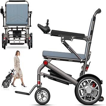 Foldable Electric Wheelchairs for Adults with Retractable Pull Rods, Only 32Lb Super Lightweight Power Travel Wheelchairs Compact All Terrain Motorized Wheelchair for Seniors, 18" Wide Seat,12