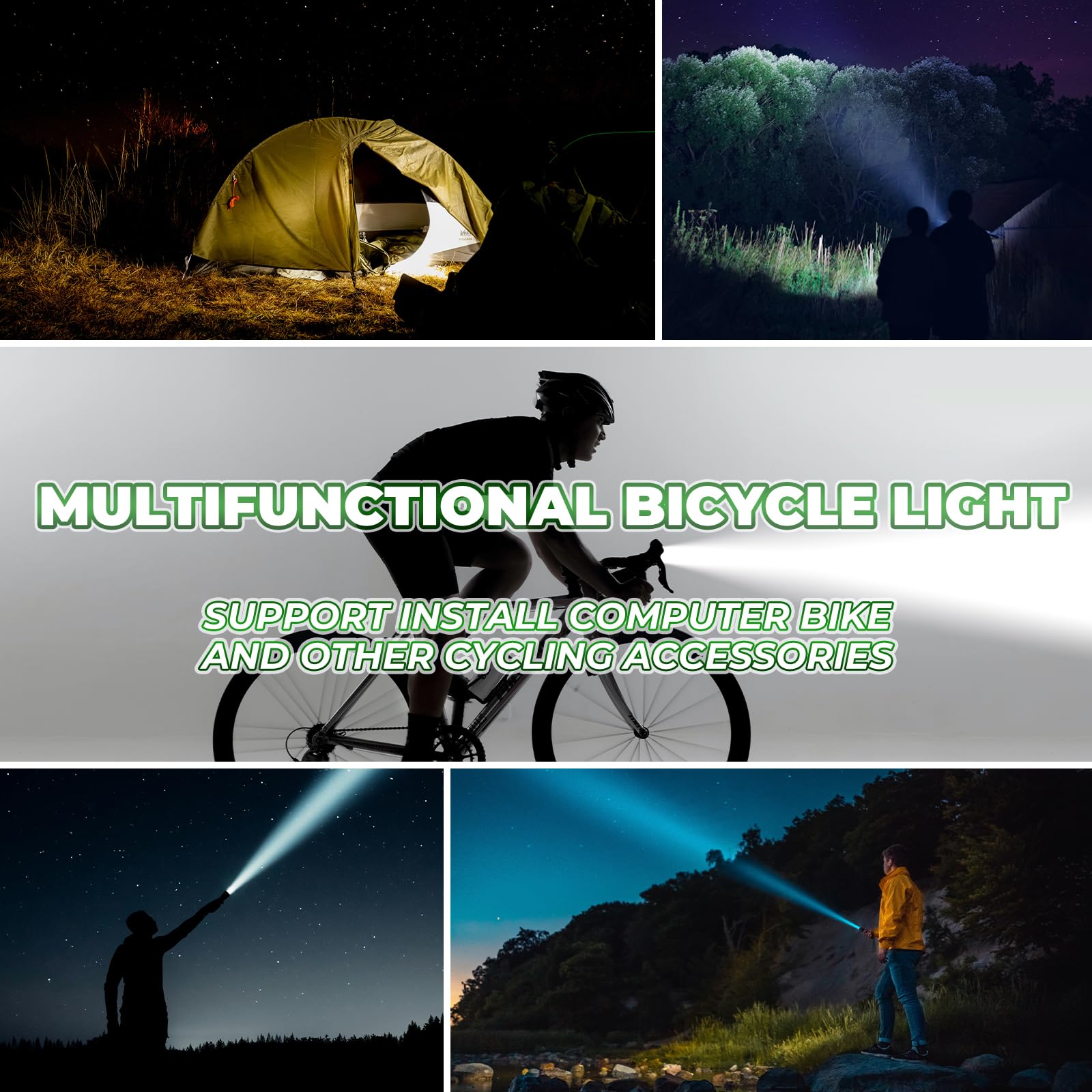 ROCKBROS Luce Anteriore per Bicicletta, Luci Bici USB Ricaricabile, 3000 Lume LED Luminoso per MTB, 6 Modalità d’Illuminazione, Impermeabile IPX6, 2 Modelli Installazione