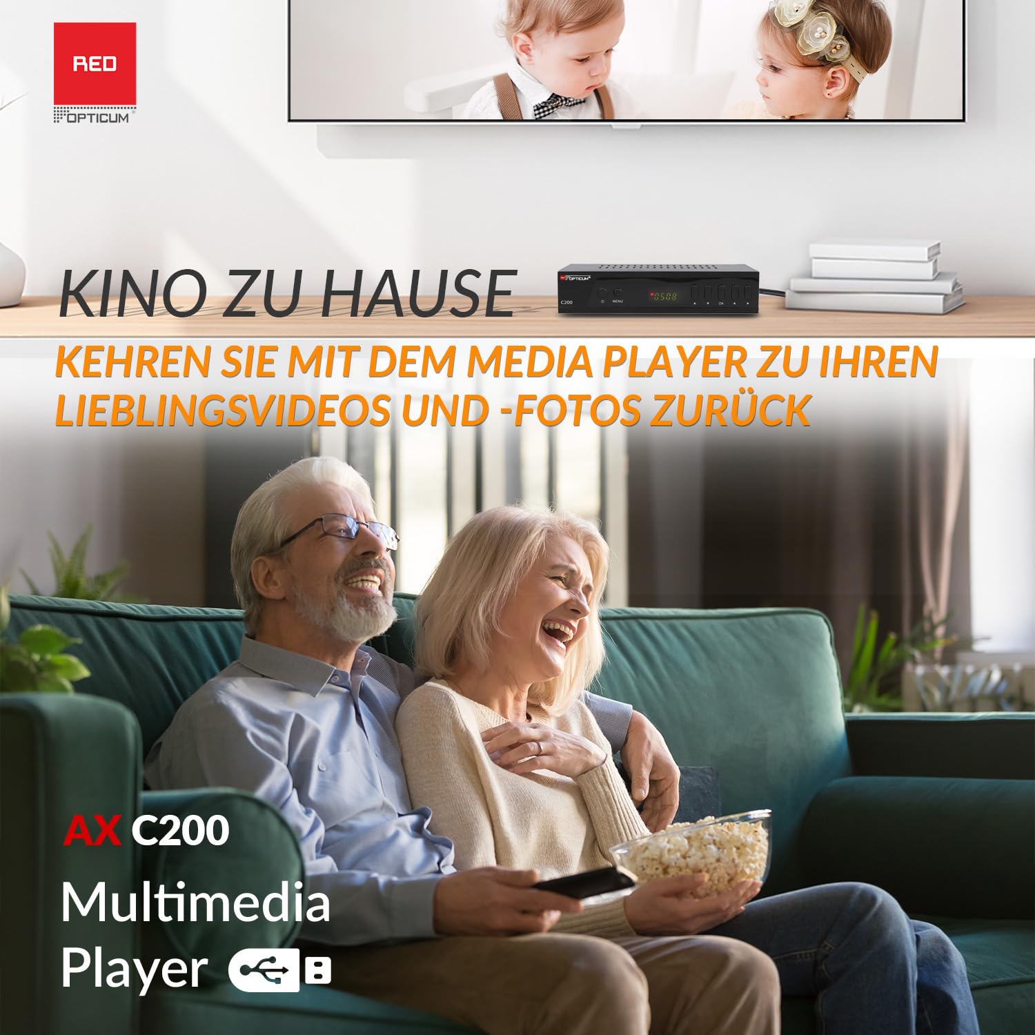 Opticum C200 Full HD Kabel Receiver mit USB HDMI SCART, DVB-C Receiver für Kabelfernsehen/Kabelanschluss für Radio und Fernsehen