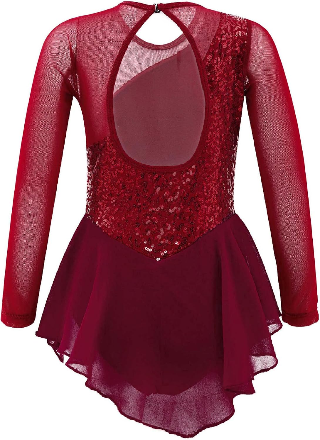 Linjinx Kids Girls Figure Ice Skating Dress Sparkly Sequins Floral Long Sleeve Ballet Dance Dress Gymnastic Tutu Leotard