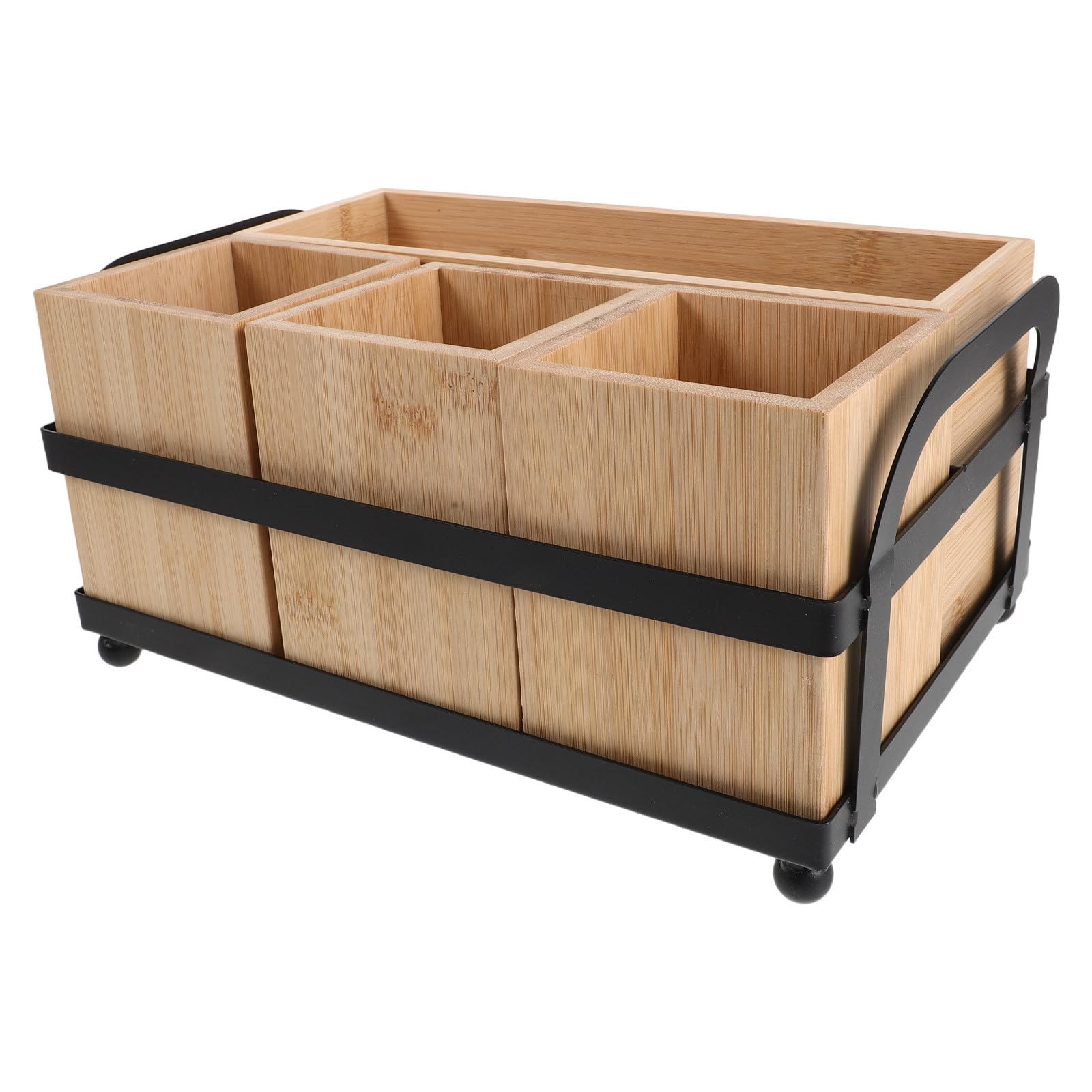 VILLCASE Portaposate con 4 Scomparti in Legno Organizer da Cucina