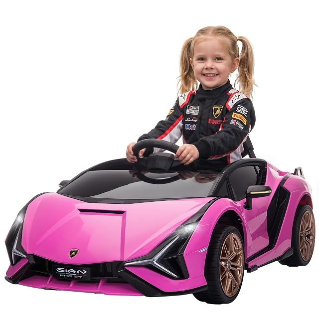 HOMCOM Coche Eléctrico para Niños 12V Lamborghini SIAN 108x62x40 cm Rosa