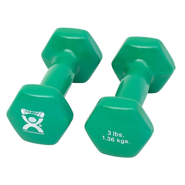 CanDo Vinyl Coated Dumbbells Pair Green 3 lb 2pc Handheld Weights for Muscle Training and Workouts Color Coded