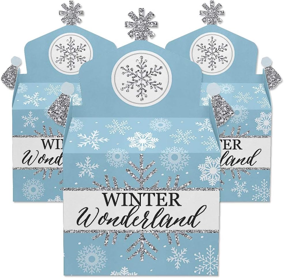 Big Dot of Happiness Winter Wonderland - Treat Box Party Favors - Snowflake Holiday Party and Winter Wedding Goodie Gable Boxes - Set of 12 - Image 8