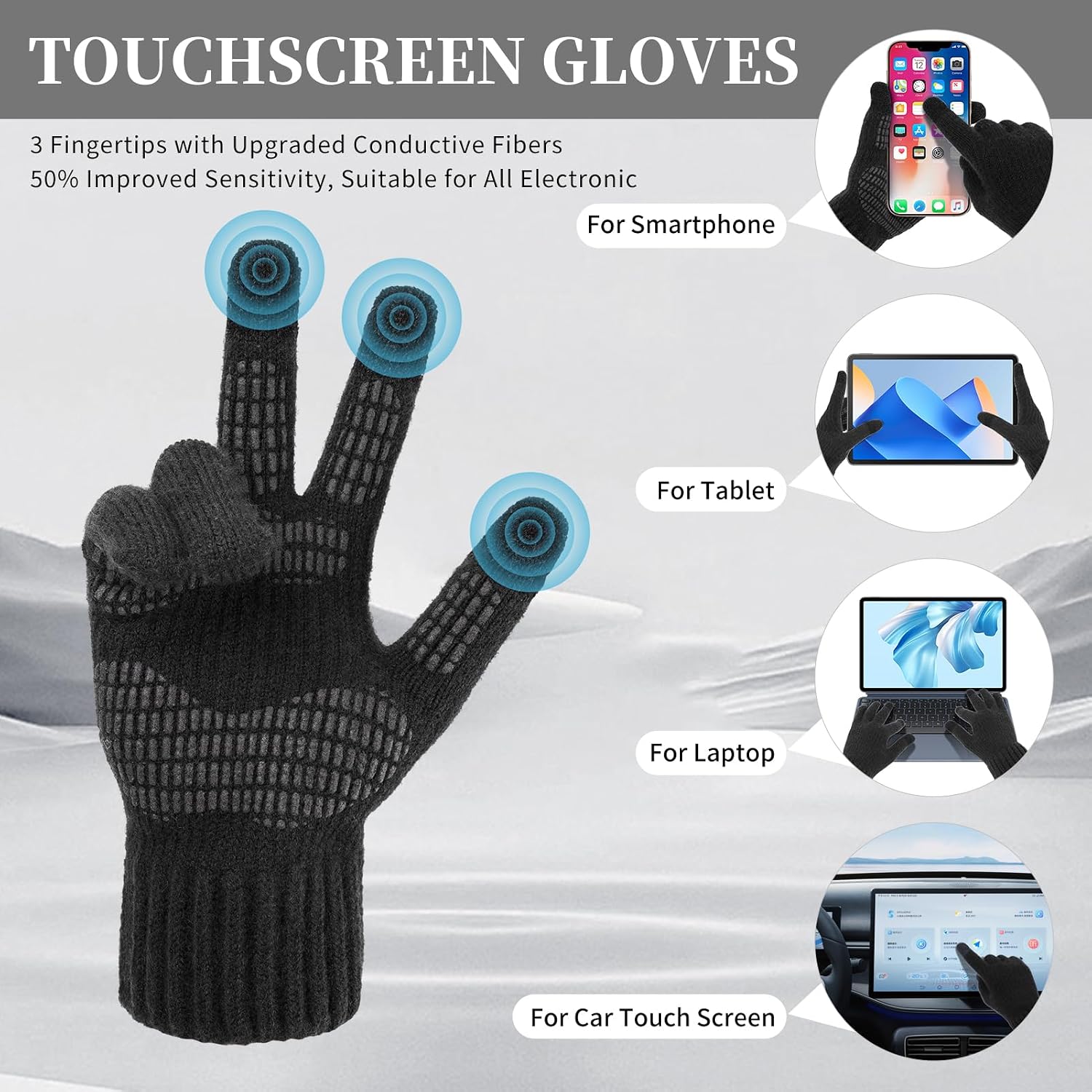 Honnesserry Winter Knit Gloves Touchscreen Warm Thermal Gloves Soft Lining Elastic Cuff Texting Anti-Slip for Men Women