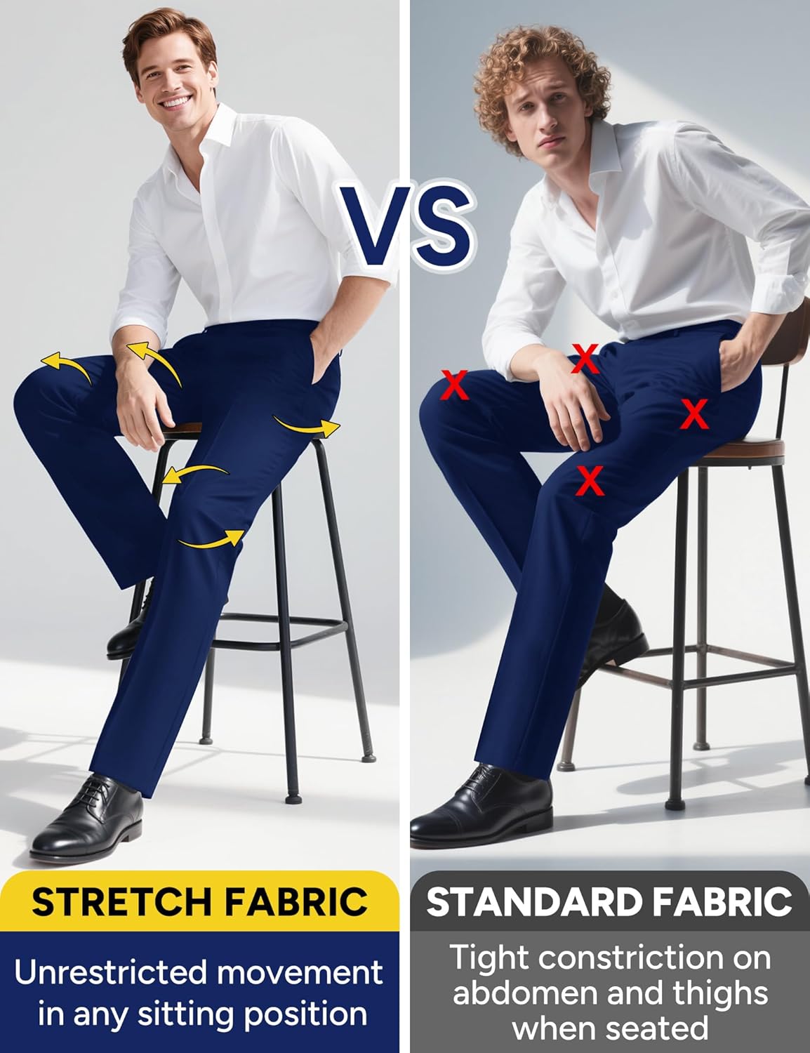 Men's Stretch Dress Pants with Expandable-Waist 3 Fits: Slim Fit/Classic Straight/Big & Tall - Image 3