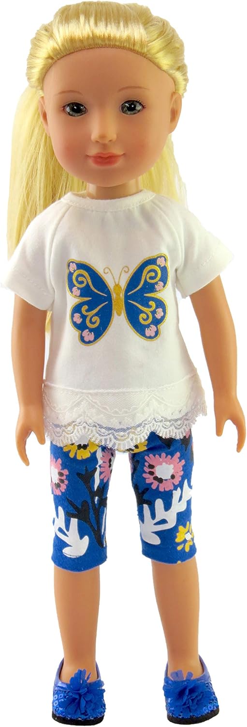 American Fashion World Butterfly Pants Set for 14-Inch Dolls | Premium Quality & Trendy Design | Dolls Clothes | Outfit Fashions for Dolls for Popular Brands