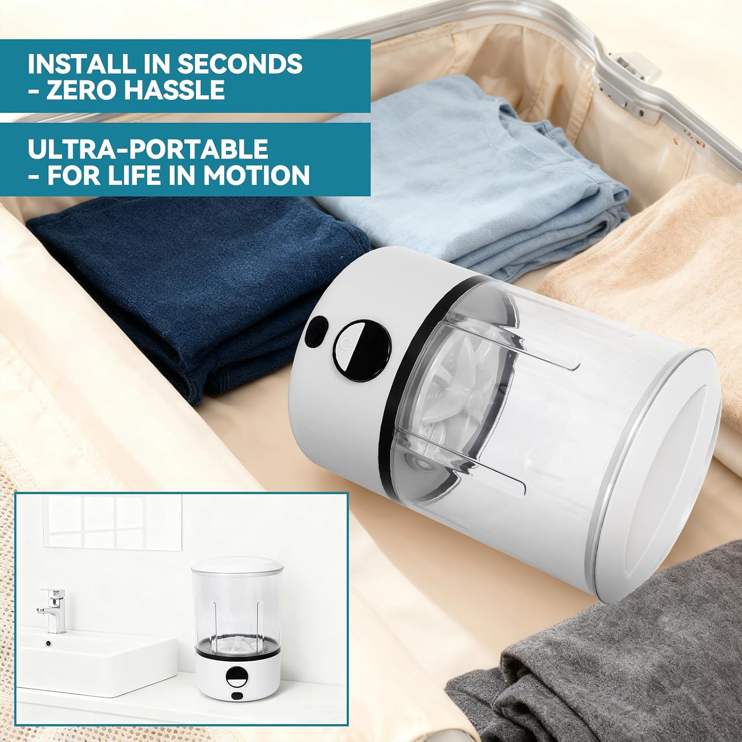 Portable Mini Washing Machine for Underwear & Baby Clothes, Compact, Lightweight Washer for Small Laundry, Apartments, Dorms, Hotels, Camping & Travel (White)