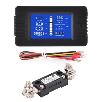 DC Multifunction Battery Monitor Meter with Shunt,0-200V,0-300A, LCD Display Digital Current Multimeter Voltmeter Ammeter for Cars RV Solar,Widely Applied to 12V/24V/48V RV/Car Battery...