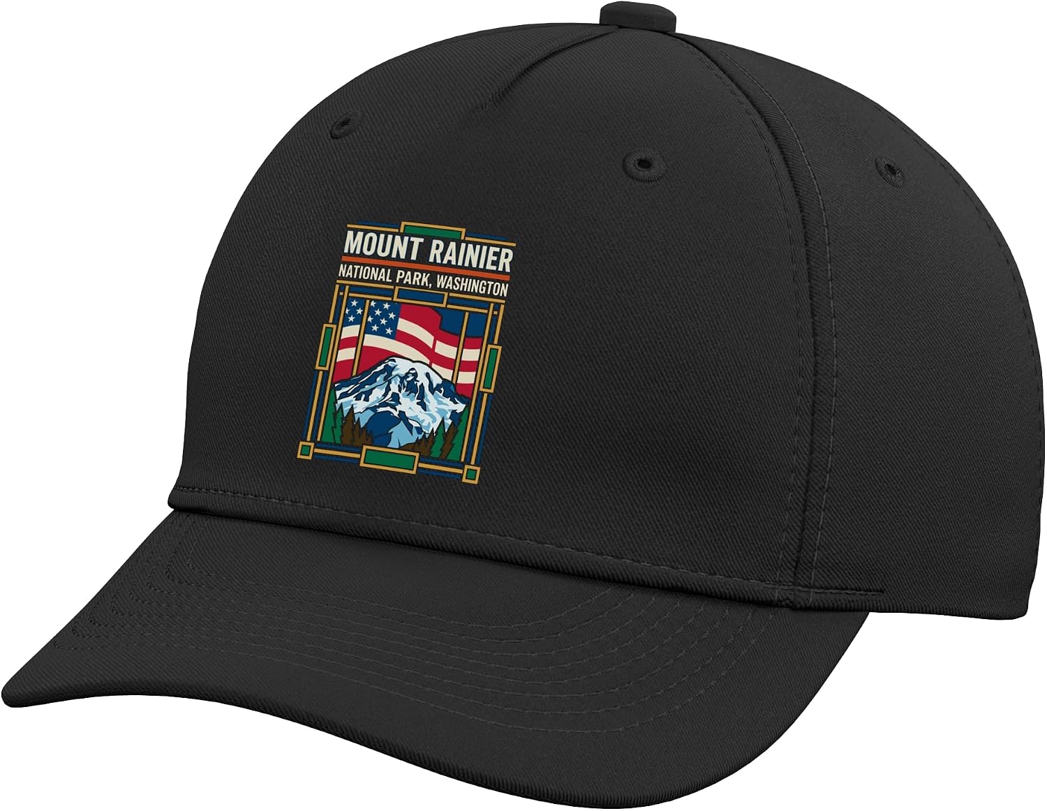 Mount Rainier Washington USA Flag National Park Retro Art Adjustable Baseball Hat