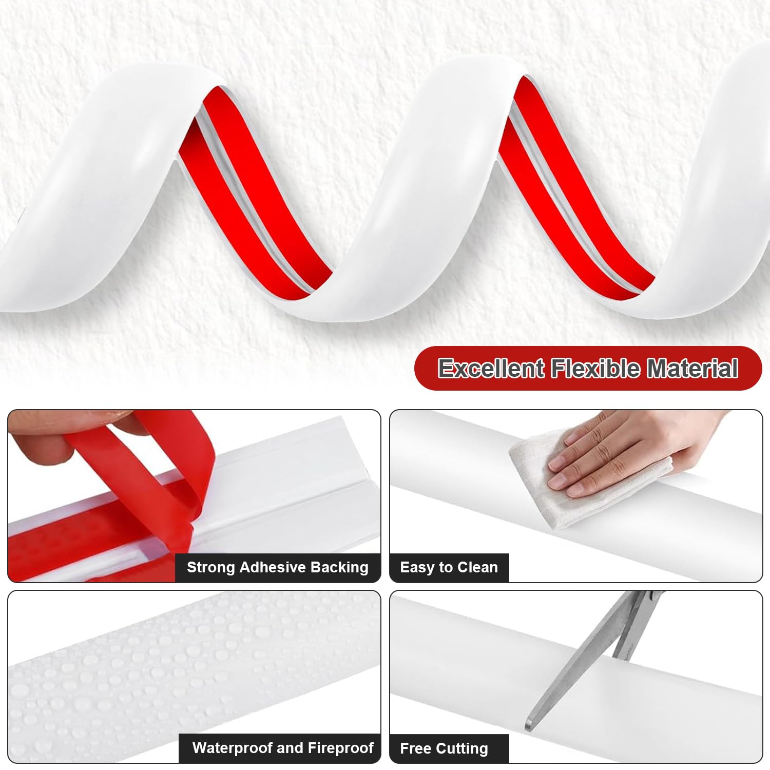 Canalina per cavi bianca, autoadesiva, da parete, per pavimento, diametro 15 mm x 2 m, piccola copertura per cavi semicircolare, per pavimento in PVC, flessibile, piatto per protezione canali