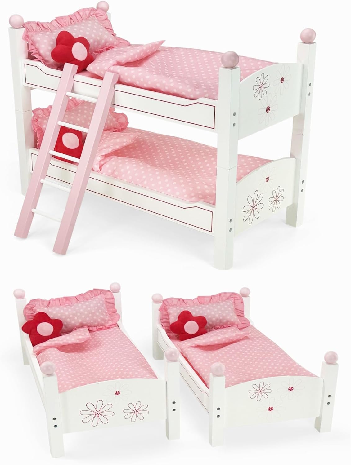 Emily Rose 18 Inch Doll Bunk Bed with Floral Bedding & Ladder | 2 Stackable Single Beds | Fits 18” American Girl Dolls, Our Generation, My Life As | USA Designed | Ages 5+ | Ideal Gift