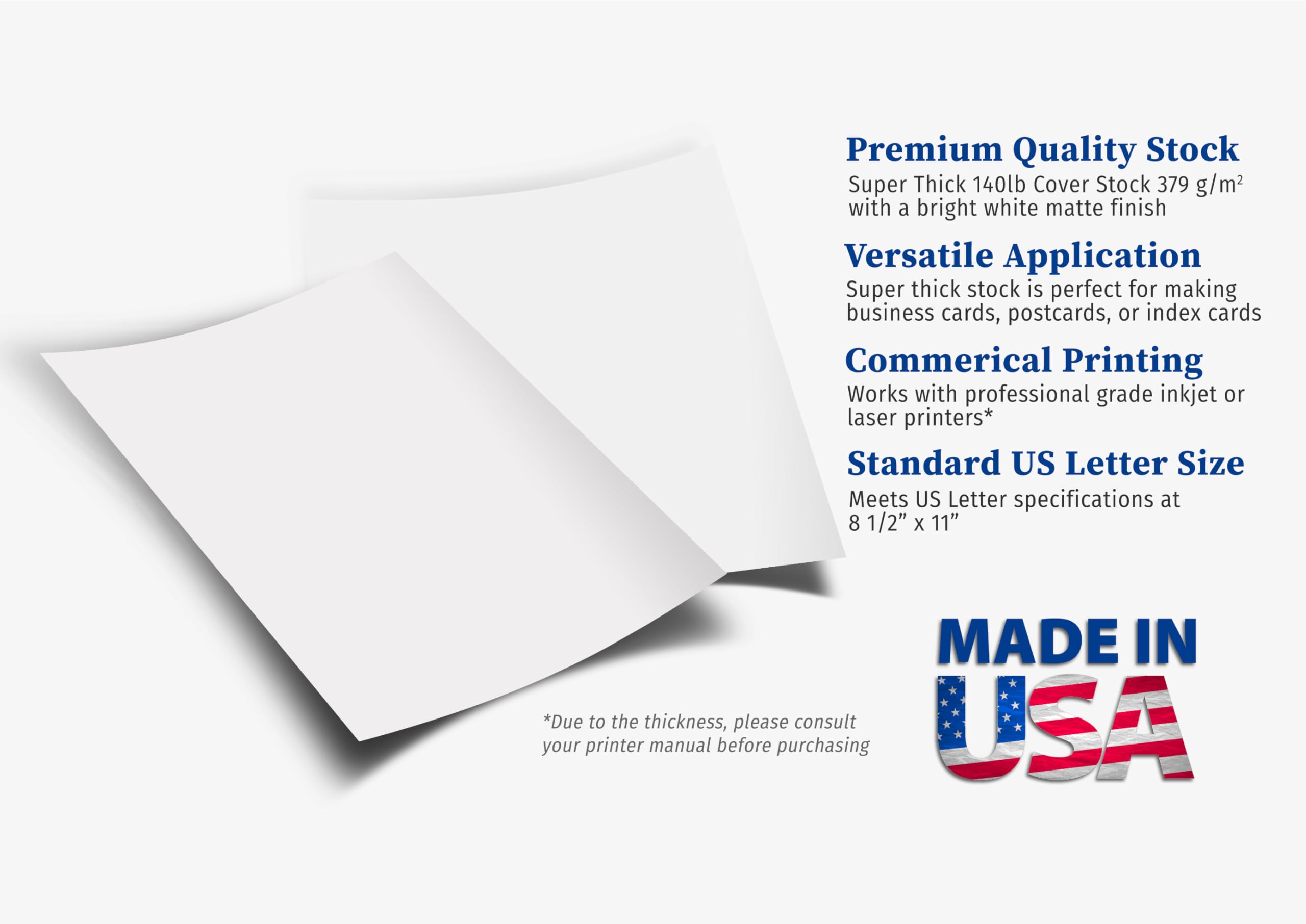Amazon.com : Extra Heavy Duty 140lb Cover Cardstock - Bright White - 379gsm  18pt Thick Paper