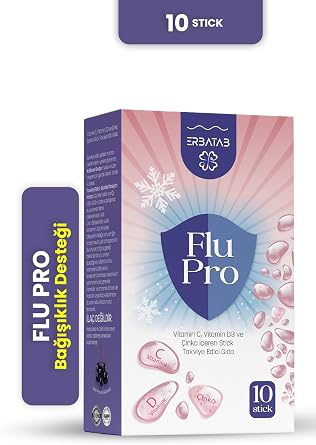 ERBATAB Flu-Pro Vitamin C 1000 mg D3 1000 IU  inko 5 mg Karam rver Ekstresi 100 mg - 10 Sa e Stick Ba kl k Takviye Edici G da