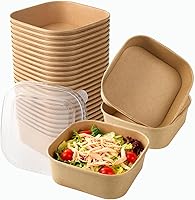 Vista 12 de Juego de 50 tazas de sopa de papel kraft de 8 onzas con tapas, taza de papel compostable para alimentos con tapa ventilada, taza de helado