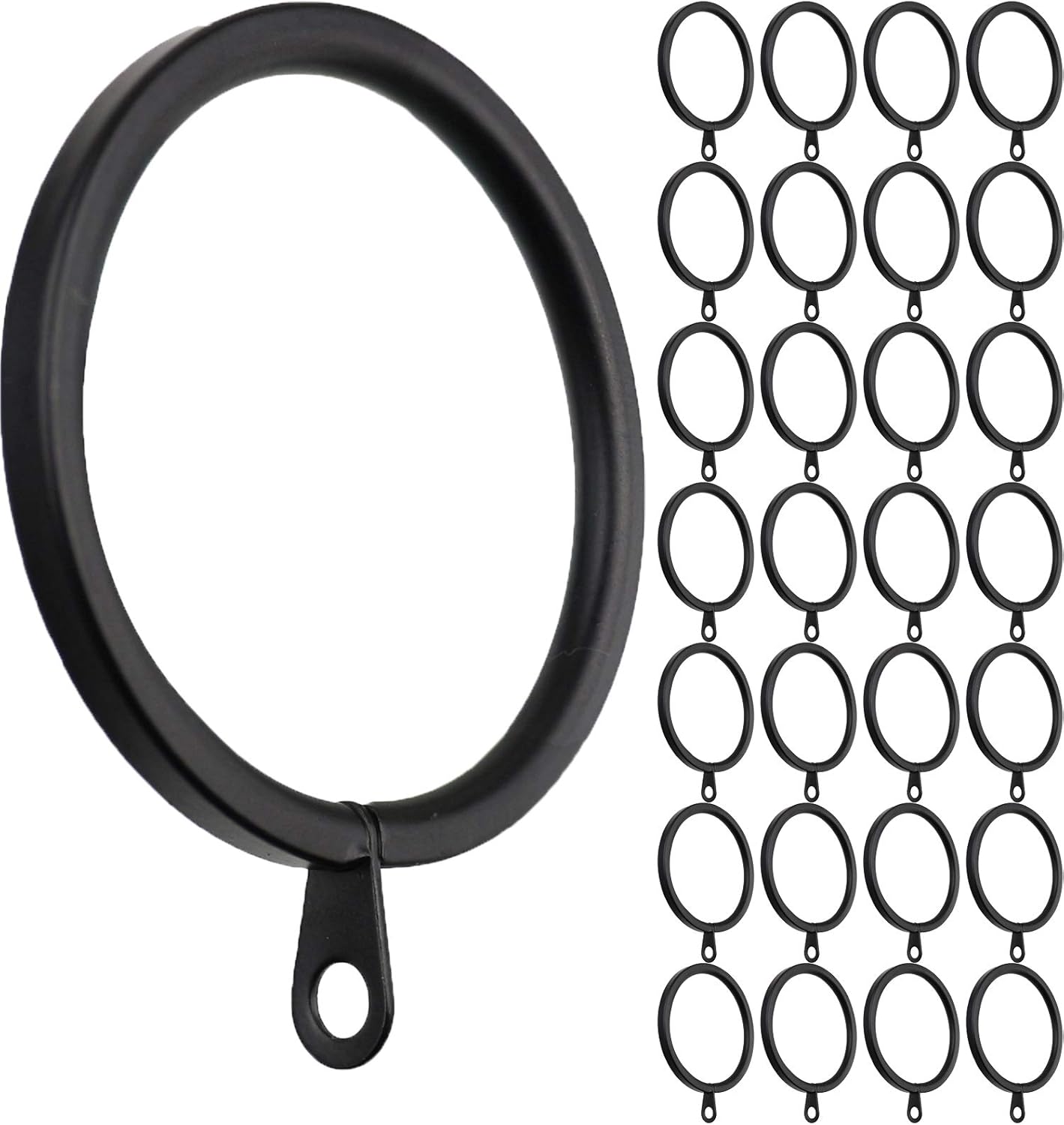 Meriville 28 pcs Black 2-Inch Inner Diameter Metal Flat Curtain Rings with Eyelets